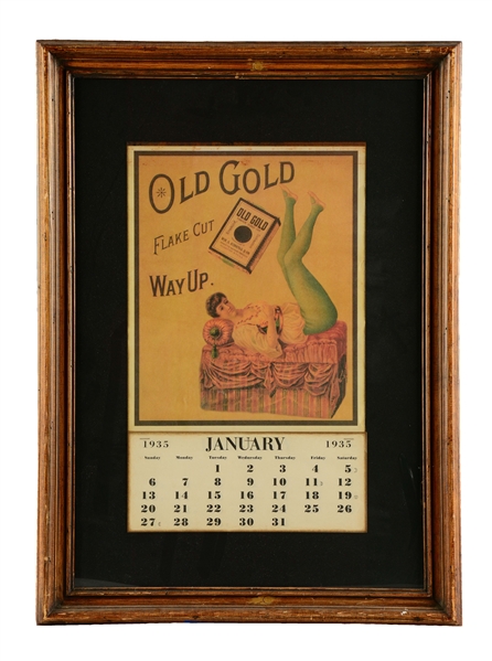 1935 OLD GOLD TOBACCO ADVERTISING CALENDAR IN FRAME.