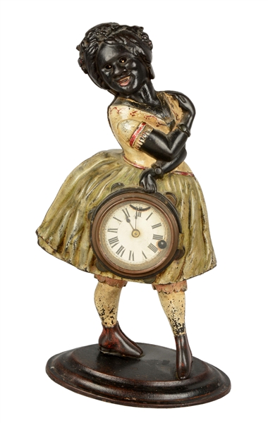 CAST IRON BLACK AMERICANA WOMAN CLOCK.