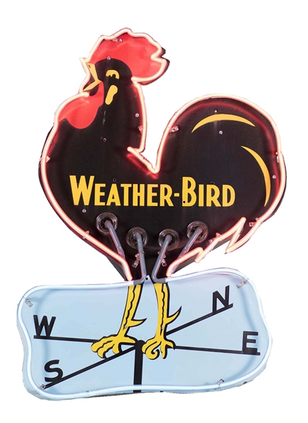 WEATHER BIRD SHOES W/ ROOSTER GRAPHIC DIE-CUT PORCELAIN NEON SIGN. 