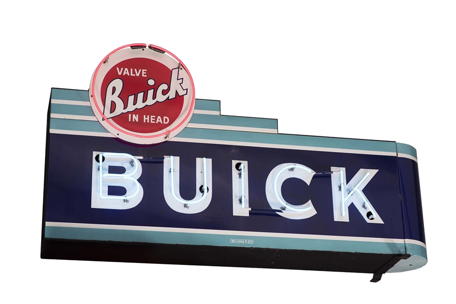COMPLETE "BUICK VALVE IN HEAD" HORIZONTAL PORCELAIN NEON SIGN W/ BULLNOSE. 