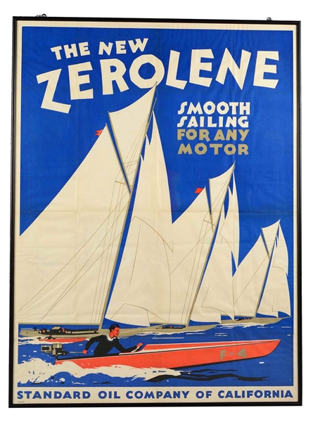 VERY RARE THE NEW ZEROLENE WITH SAIL BOATS PAPER ADVERTISING POSTER.