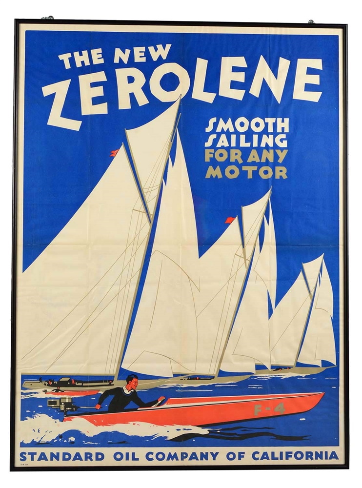 VERY RARE THE NEW ZEROLENE WITH SAIL BOATS PAPER ADVERTISING POSTER.