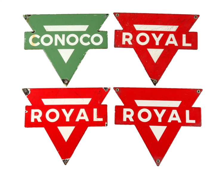 LOT OF 3: ROYAL & CONOCO PORCELAIN SIGNS.