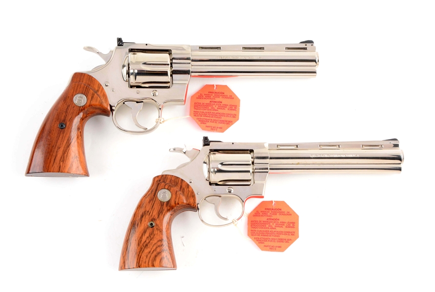 CASED COLT CUSTOM GUN SHOP NICKEL PYTHON & DIAMONDBACK DOUBLE ACTION REVOLVERS.