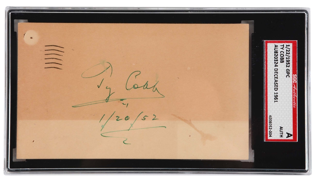 TY COBB SIGNED GOVERNMENT POSTCARD.