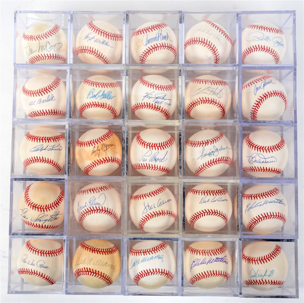 LARGE LOT OF SINGLE SIGNED BASEBALL COLLECTION INCLUDING TED WILLIAMS.