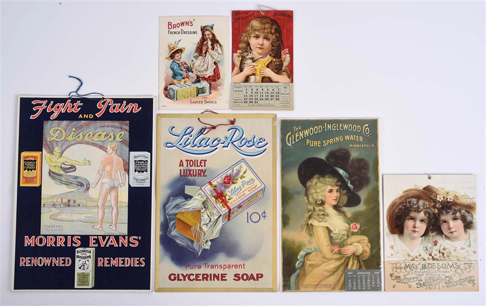 LOT OF 6: EARLY ADVERTISING SIGNS & CALENDARS. 