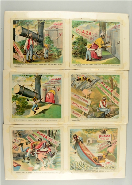 LOT OF 6: SET OF EARLY CUBE CUT TOBACCO ADVERTISING SIGNS.