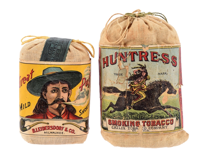 LOT OF 2: EARLY HUNTRESS & GREAT PUFF TOBACCO POUCHES.