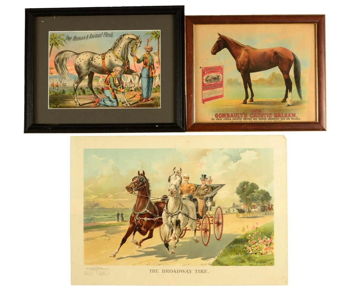 LOT OF 3: HORSE RELATED PAPER ADVERTISING SIGNS.