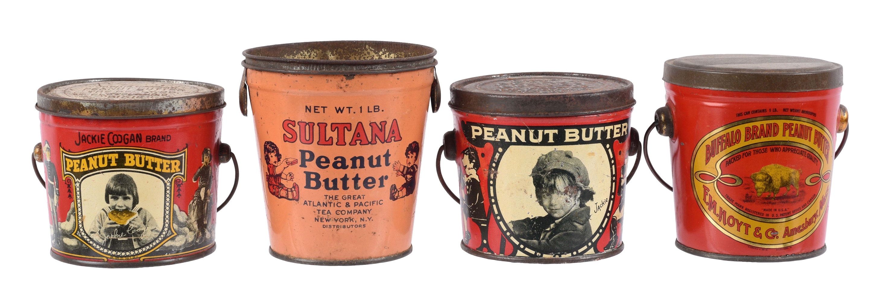 LOT OF 4: PEANUT BUTTER TINS.