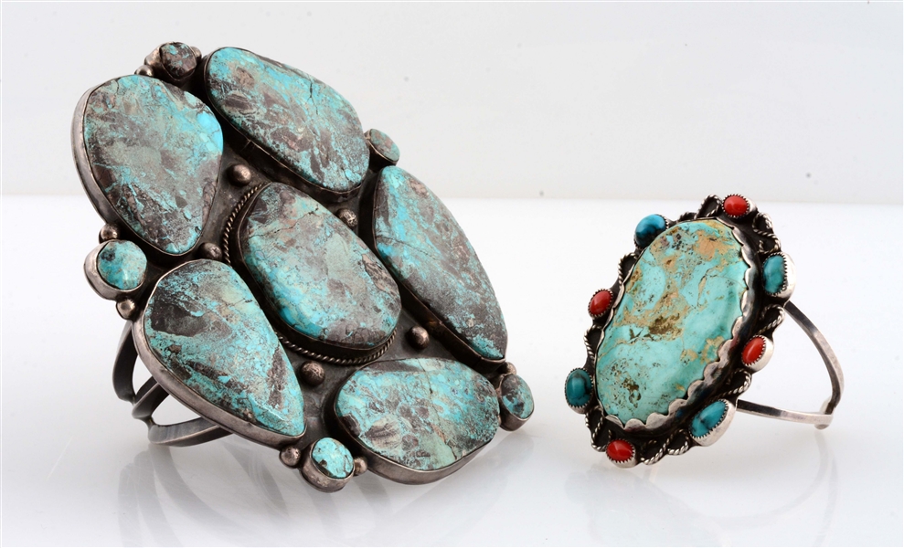 LOT OF 2: STERLING SILVER AND TURQUOISE BRACELETS. 