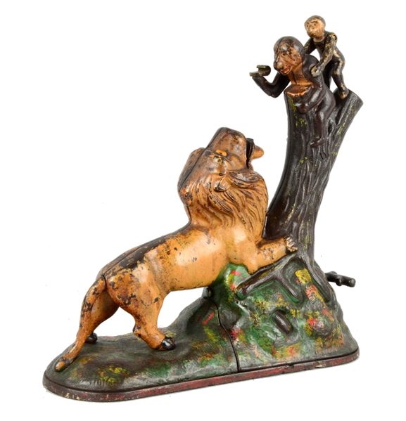 LION AND TWO MONKEYS MECHANICAL BANK.