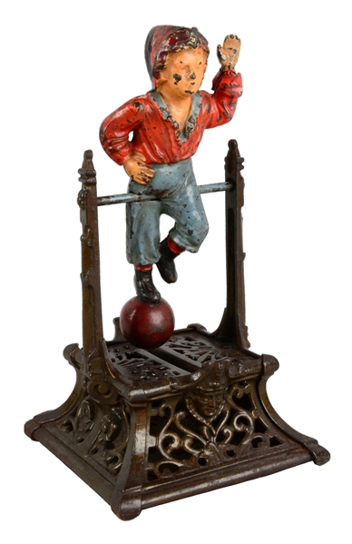 BOY ON TRAPEZE MECHANICAL BANK.