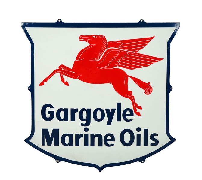 RARE GARGOYLE MARINE OILS W/ PEGASUS GRAPHIC PORCELAIN SIGN.