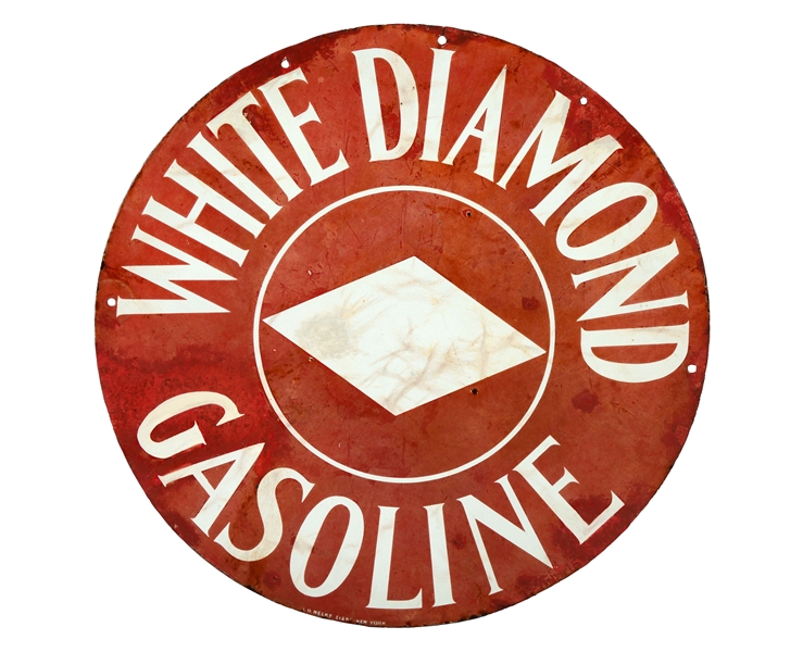 RESTORED WHITE DIAMOND GASOLINE PORCELAIN SIGN.
