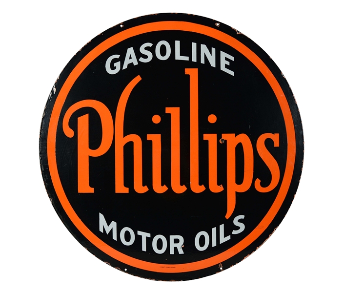 PHILLIPS GASOLINE & MOTOR OILS PORCELAIN SIGN.