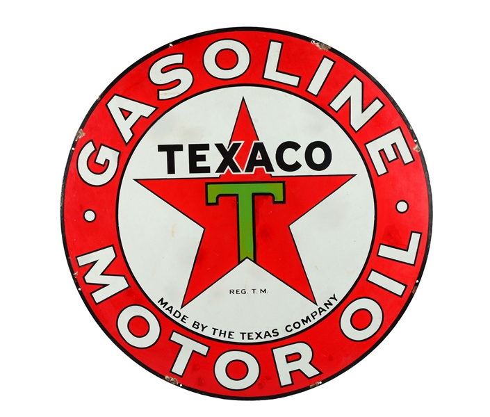 TEXACO (BLACK T) GASOLINE MOTOR OILS PORCELAIN SIGN.