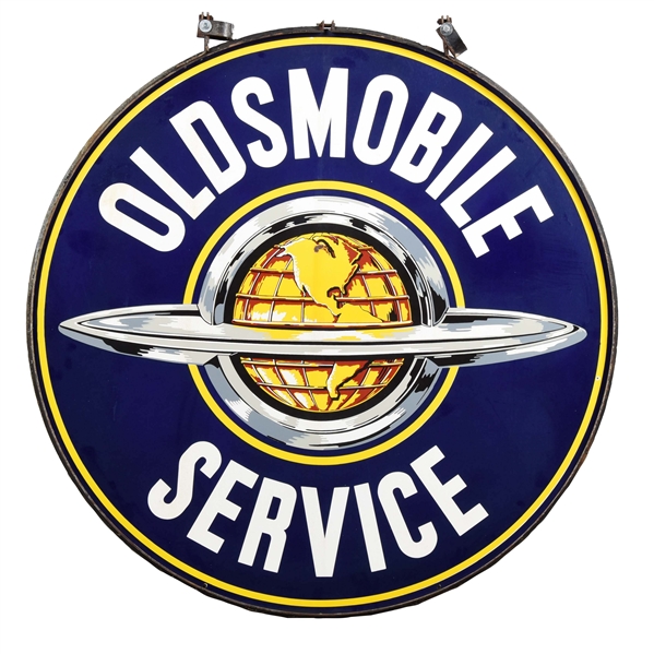 OLDSMOBILE SERVICE W/ SATURN LOGO PORCELAIN SIGN.