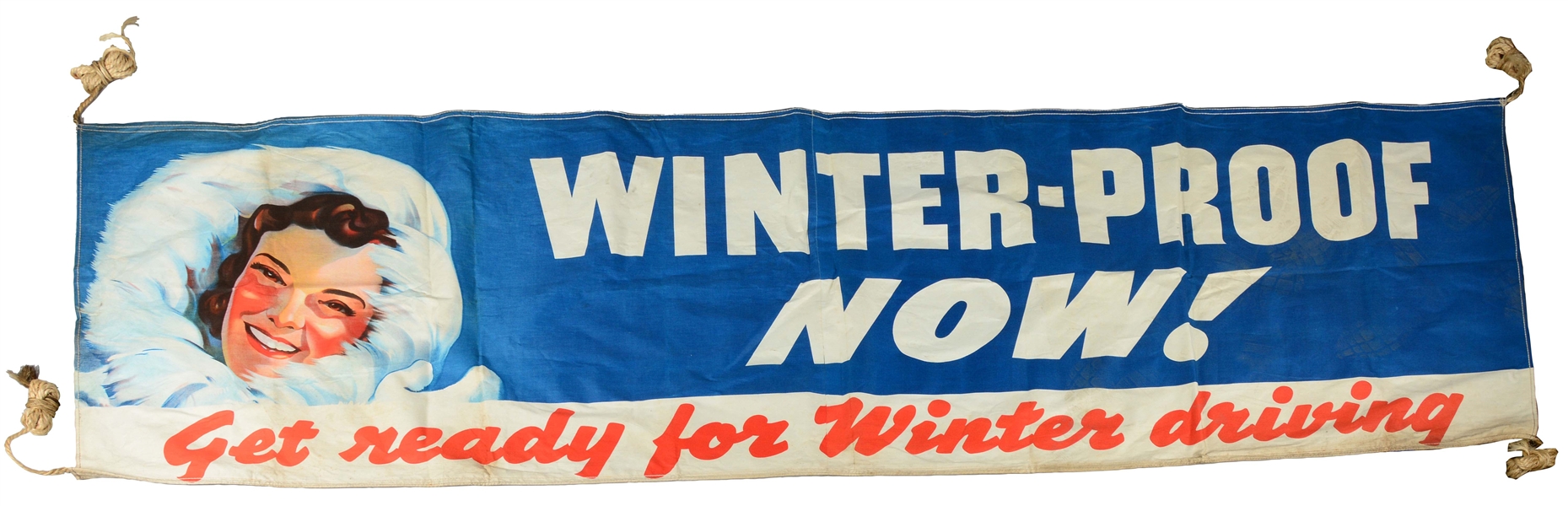 MOBIL GASOLINE WINTER PROOF NOW CLOTH BANNER.