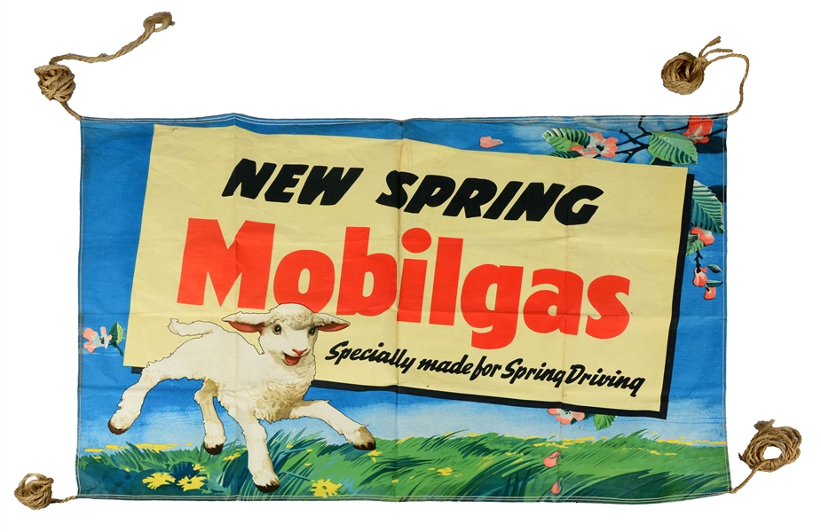 NEW SPRING MOBILGAS W/ LAMB GRAPHIC CLOTH BANNER.