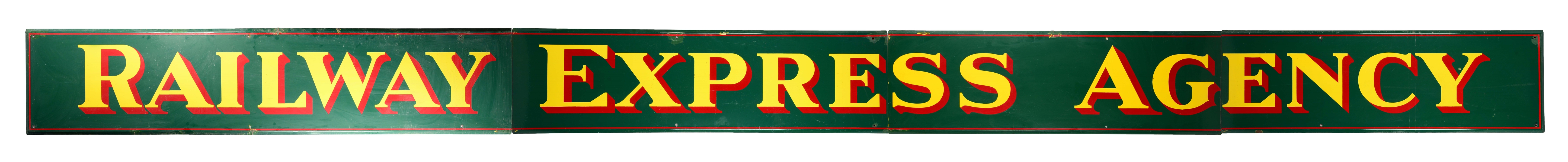 EXTRA LARGE RAILWAY EXPRESS AGENCY PORCELAIN STRIP SIGN.
