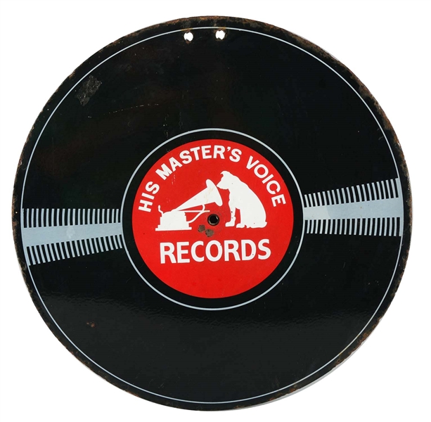 COLUMBIA RECORDS "HIS MASTERS VOICE" PORCELAIN SIGN.