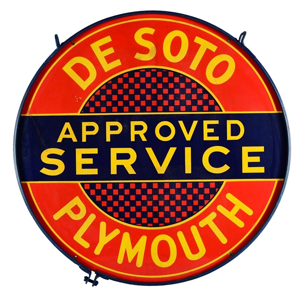 DE SOTO PLYMOUTH APPROVED SERVICE PORCELAIN SIGN.