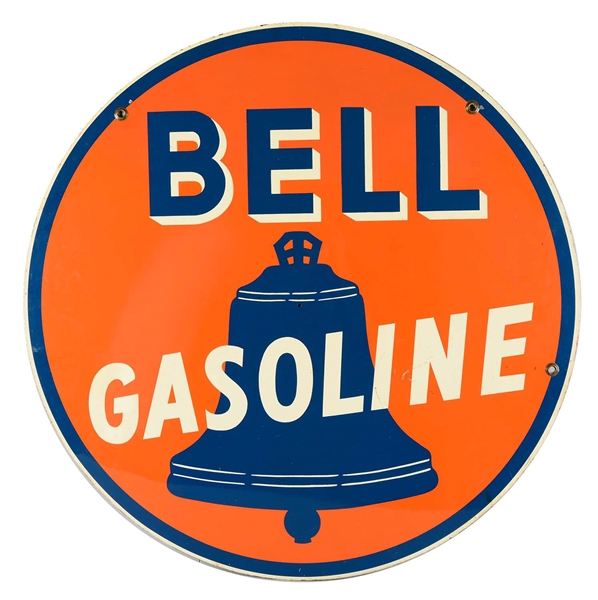 BELL GASOLINE TIN STATION SIGN W/ BELL GRAPHIC.