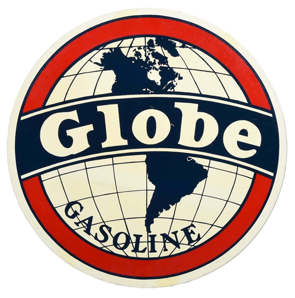 GLOBE GASOLINE TIN SIGN W/ GLOBE GRAPHIC.