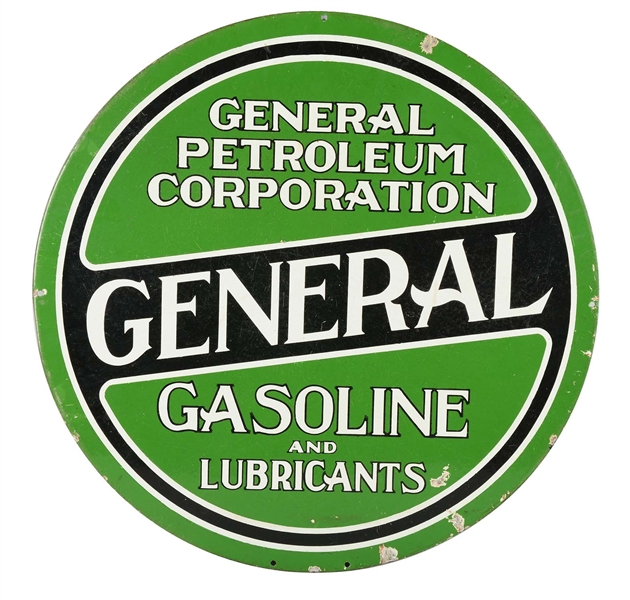 GENERAL GASOLINE & LUBRICANTS PORCELAIN CURB SIGN.
