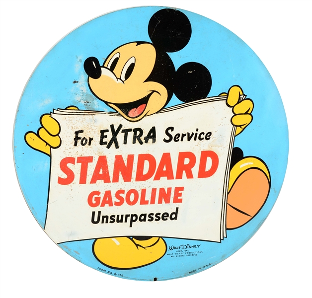 STANDARD GASOLINE MICKEY MOUSE TIRE COVER TIN SIGN.