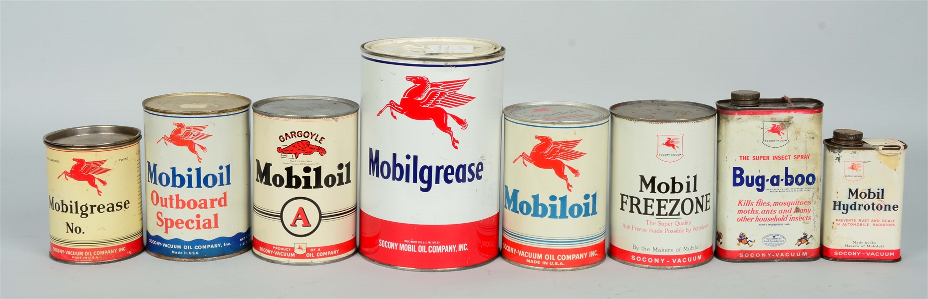 LOT OF 8: MOBILOIL CANS. 