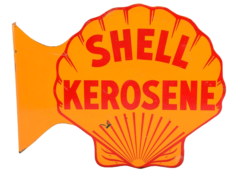 SHELL KEROSENE TIN CLAM SHAPED FLANGE SIGN.