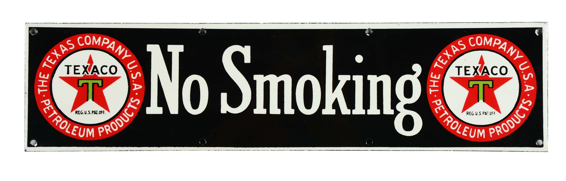 RESTORED TEXACO (BLACK T) NO SMOKING PORCELAIN SIGN.