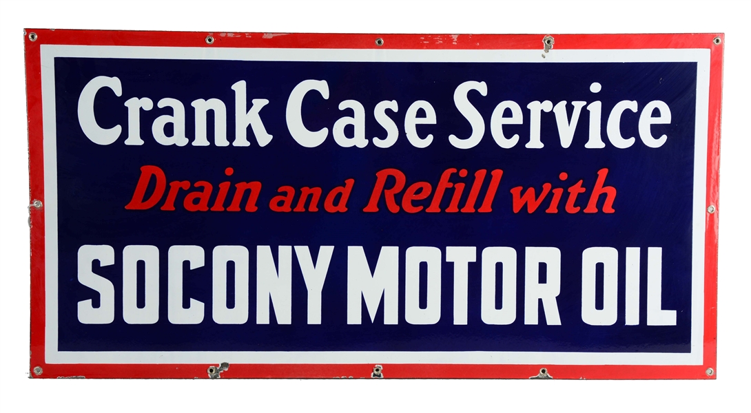 SOCONY MOTOR OIL CRANK CASE SERVICE PORCELAIN SIGN.
