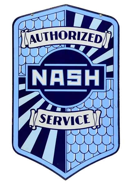 NASH AUTOMOBILES AUTHORIZED SERVICE PORCELAIN SIGN.