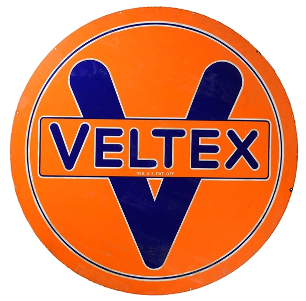 VELTEX GASOLINE PORCELAIN STATION IDENTIFICATION SIGN.