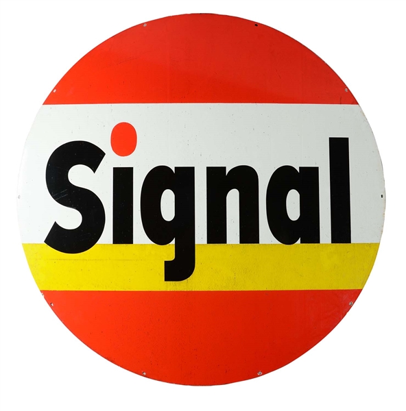 SIGNAL GASOLINE TRI-COLOR PORCELAIN STATION IDENTIFICATION SIGN.