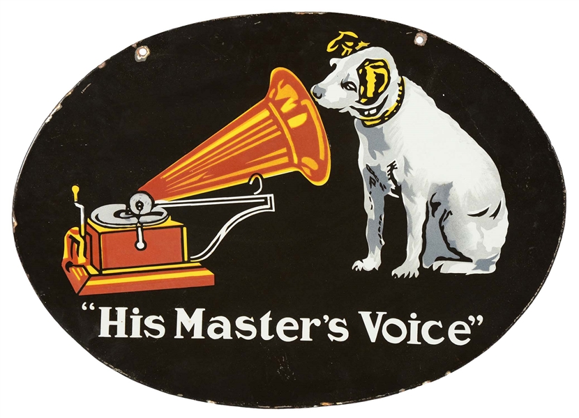 REPRODUCTION HIS MASTERS VOICE PORCELAIN SIGN. 