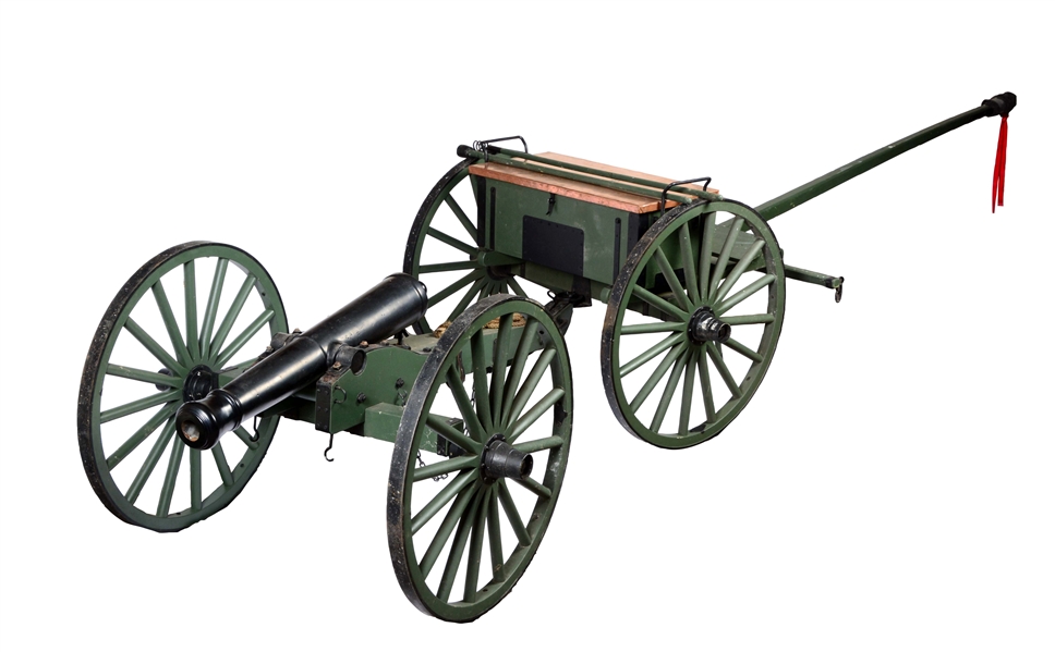 FIRING TWO THIRDS SCALE REPRODUCTION MODEL 1841 6 - POUNDER FIELD GUN WITH LIMBER.