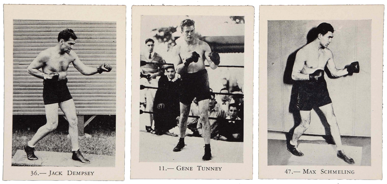 LOT OF 3: 1929-30 ROGERS PEET BOXING CARDS INCLUDING JACK DEMPSEY.