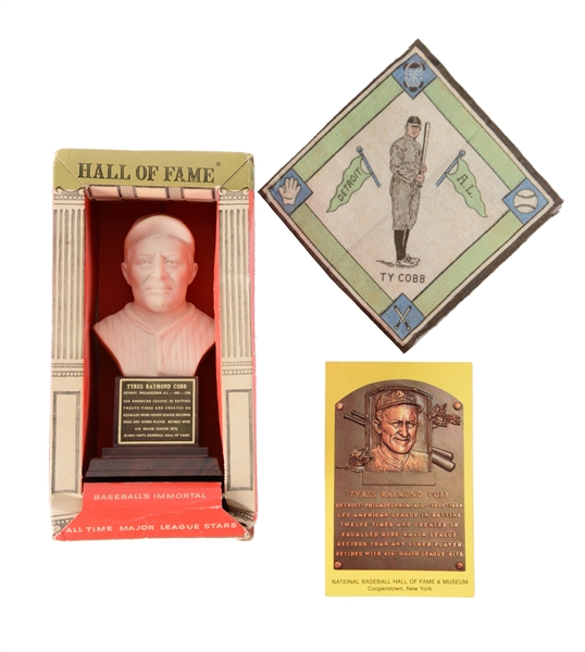 LOT OF 3: TY COBB BASEBALL COLLECTIBLES.