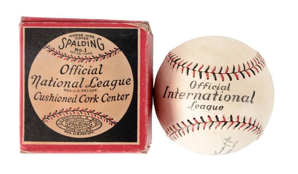 1930S OFFICIAL SPALDING INTERNATIONAL LEAGUE BALL IN BOX.