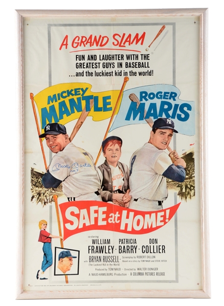 MICKEY MANTLE SIGNED "SAFE AT HOME" MOVIE POSTER.
