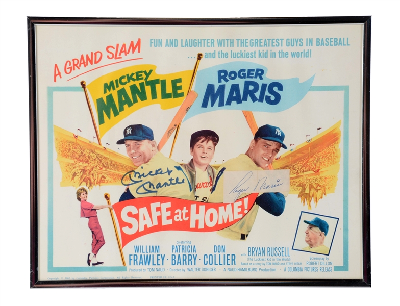 MICKEY MANTLE & ROGER MARIS SIGNED "SAFE AT HOME!" LOBBY CARD.