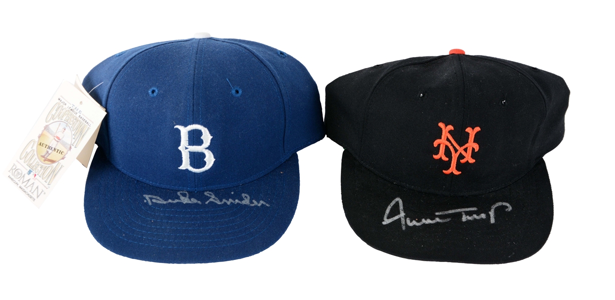 LOT OF 2: WILLIE MAYS & DUKE SNIDER SIGNED HATS.