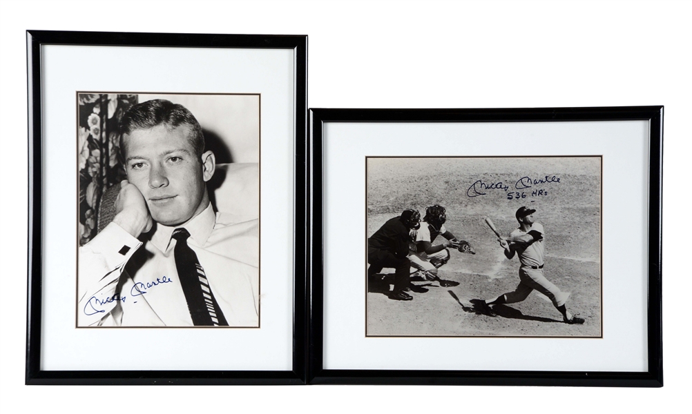 LOT OF 2: MICKEY MANTLE 11X14" SIGNED PHOTOGRAPHS.