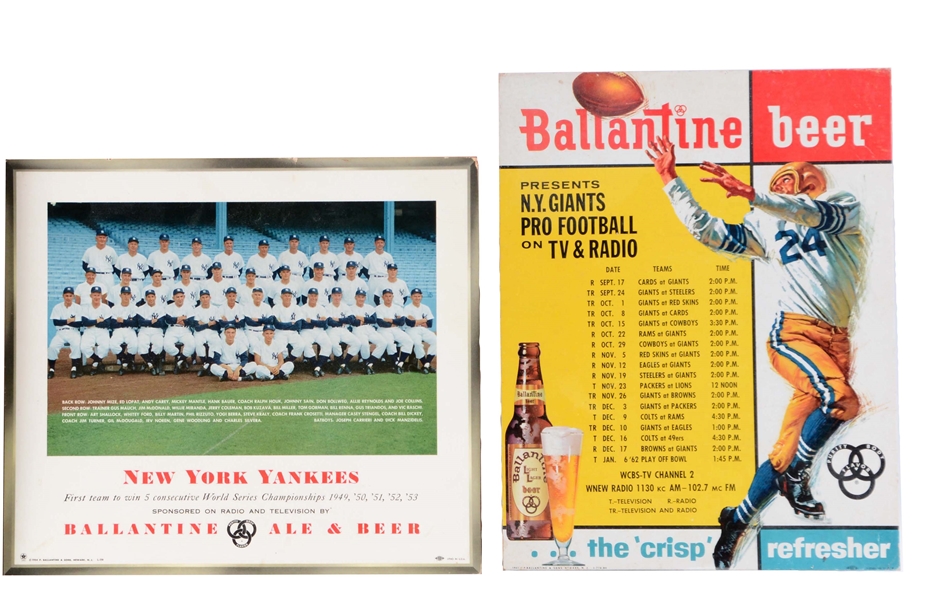 LOT OF 2: NY GIANTS & YANKEES BALLANTINE BEER ADVERTISING DISPLAYS.