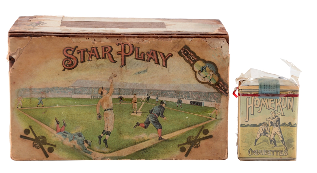LOT OF 2: STAR PLAY CIGAR BOX WITH HOME RUN CIGARETTE PACK.